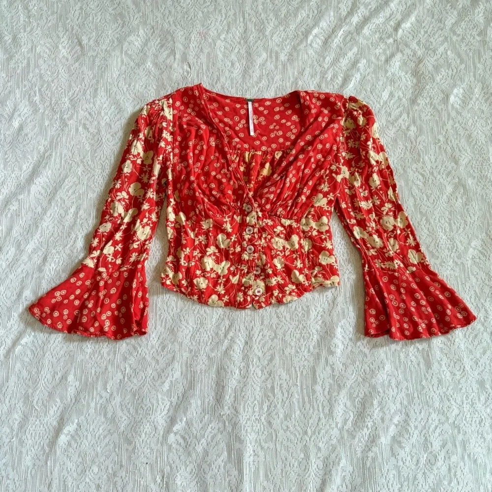 Free People Lady Bohemian coral floral top